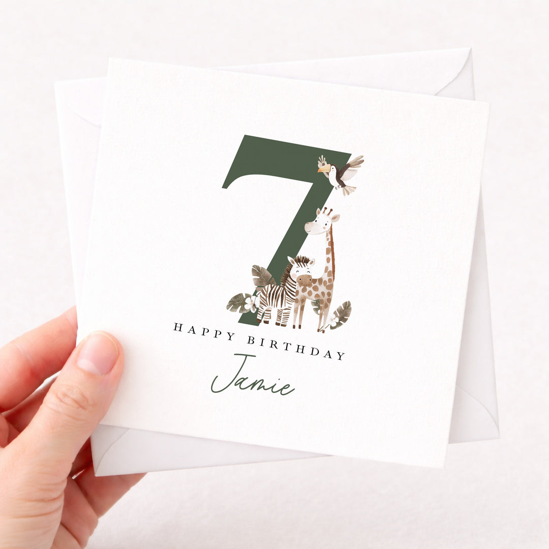 Personalised Green Safari Any Age Birthday Card