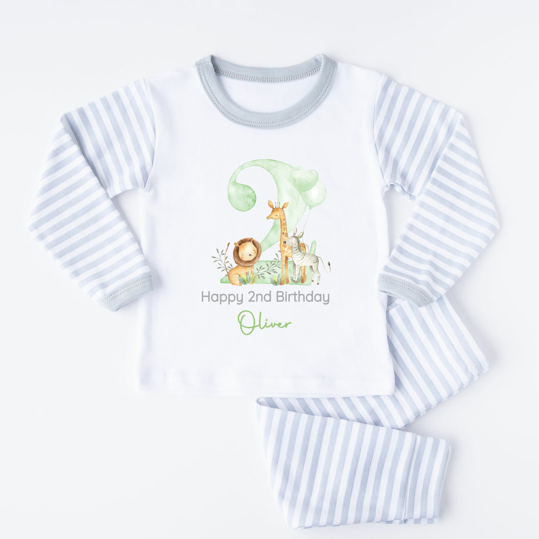 Personalised Green Jungle Safari Second Birthday Pyjamas