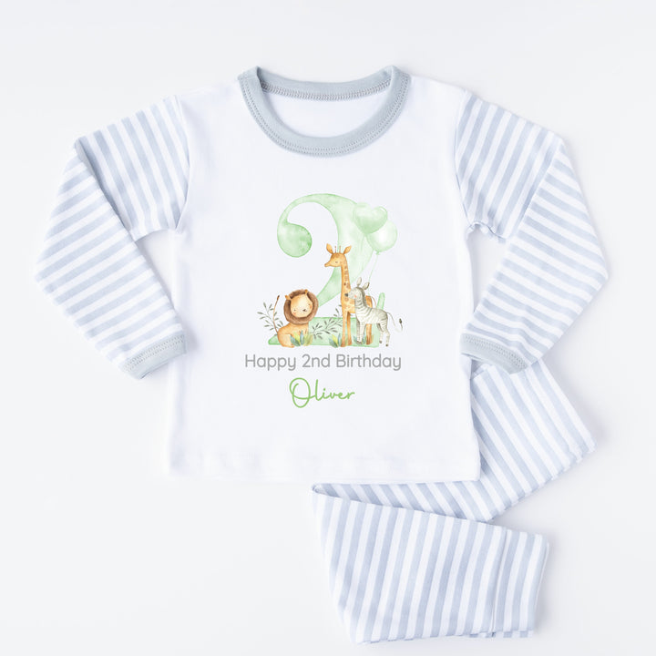 Personalised Green Jungle Safari Second Birthday Pyjamas