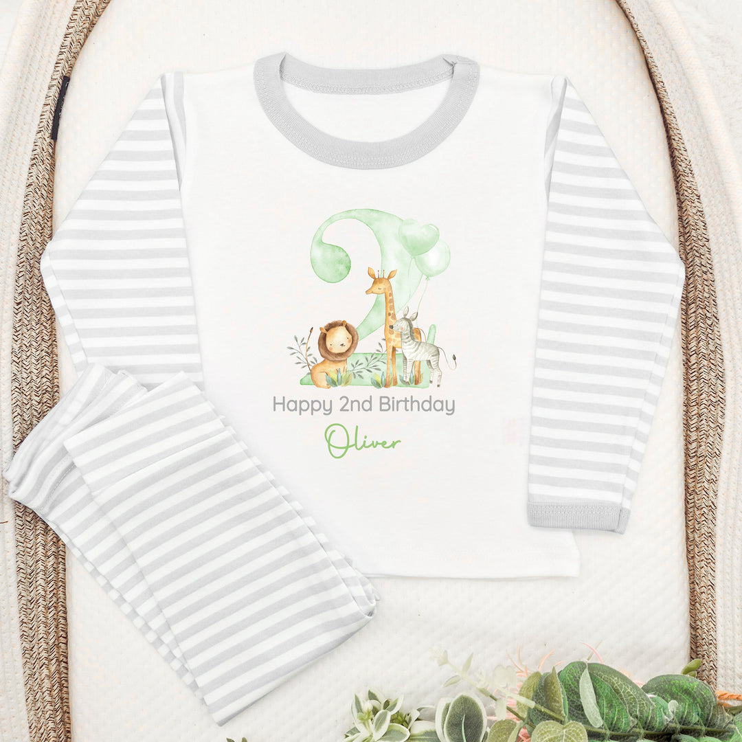 Personalised Green Jungle Safari Second Birthday Pyjamas