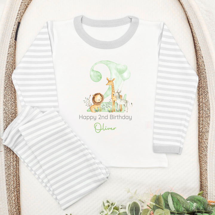 Personalised Green Jungle Safari Second Birthday Pyjamas