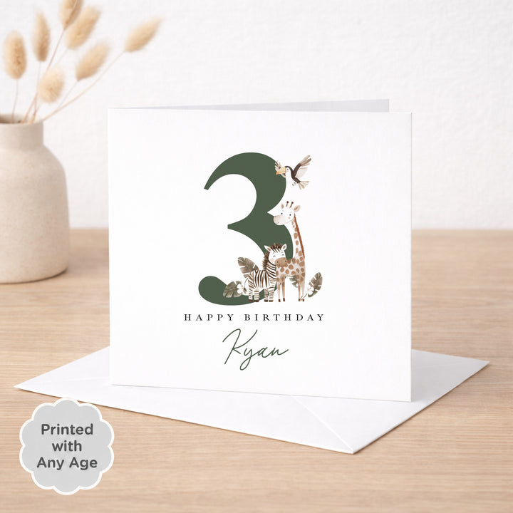 Personalised Green Safari Any Age Birthday Card