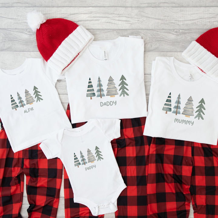 Green Christmas Trees Family Personalised Matching T-Shirt or Baby Vest