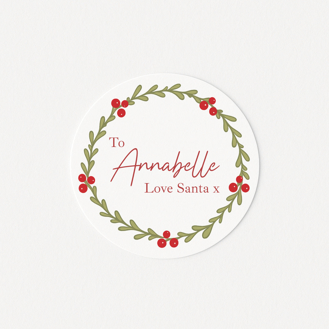 Personalised Holly Wreath Christmas Stickers