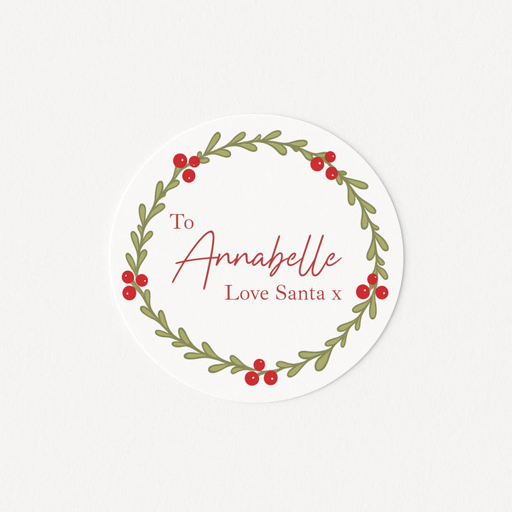 Personalised Holly Wreath Christmas Stickers