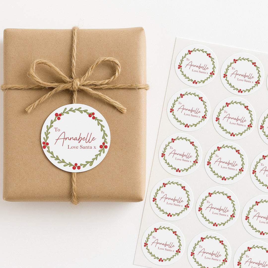 Personalised Holly Wreath Christmas Stickers