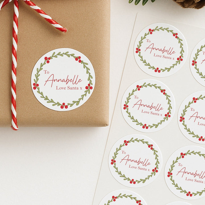 Personalised Holly Wreath Christmas Stickers