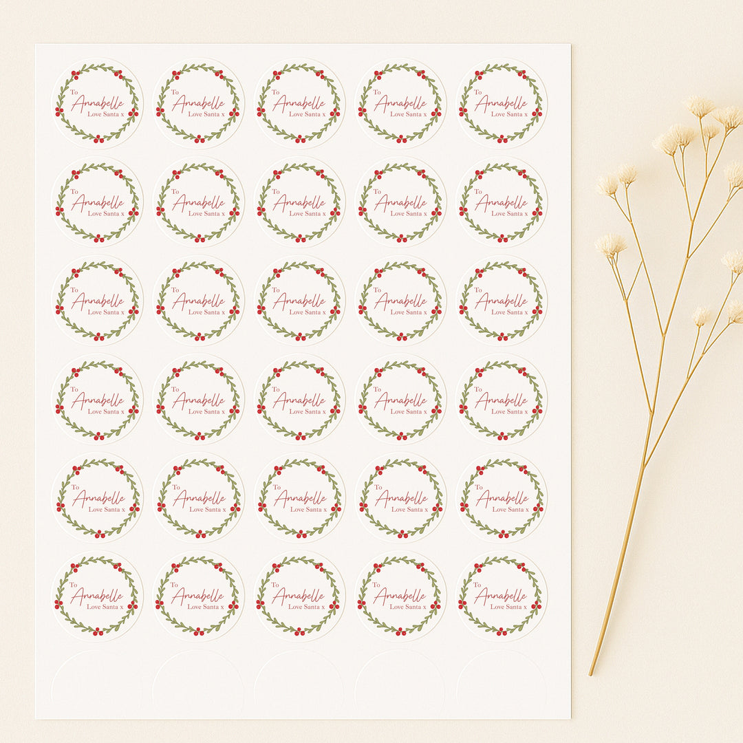 Personalised Holly Wreath Christmas Stickers