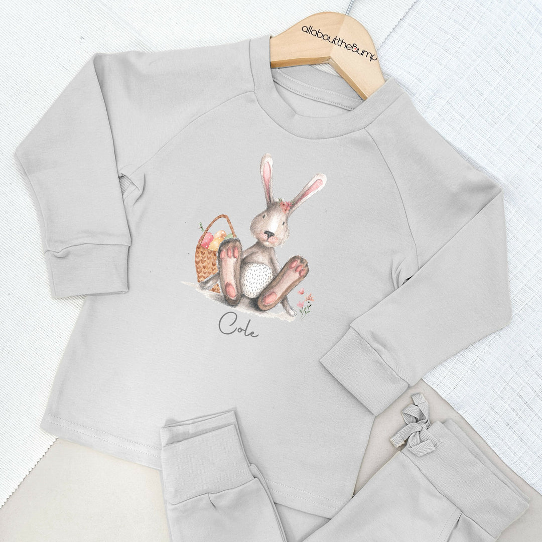 Personalised Grey Pink Bunny Lightweight Cotton Tracksuit