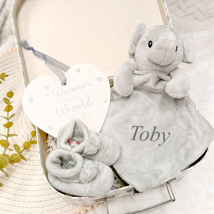 Embroidered Grey Elephant Comforter Gift Set