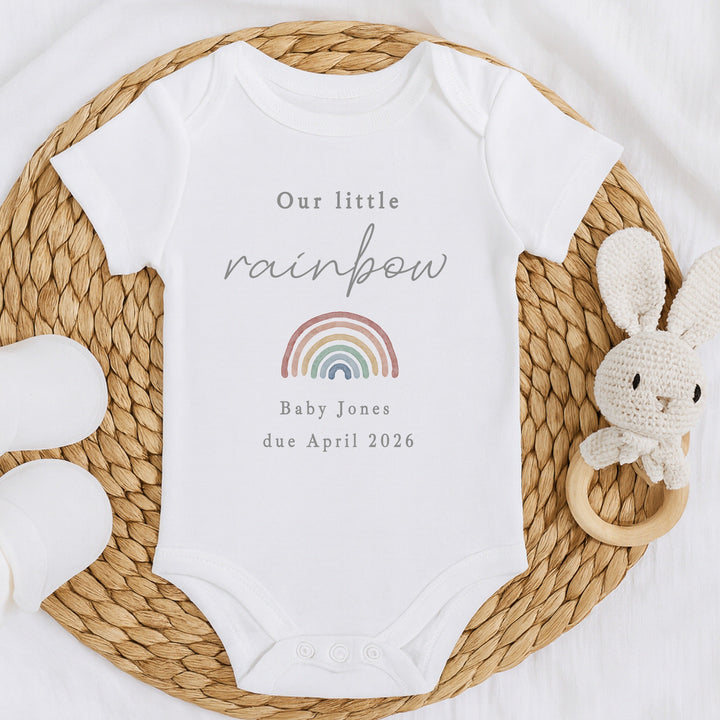 Personalised Script Our Little Rainbow IVF Baby Announcement Vest