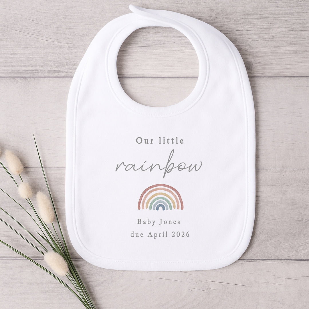 Personalised Script Our Little Rainbow IVF Baby Announcement Vest