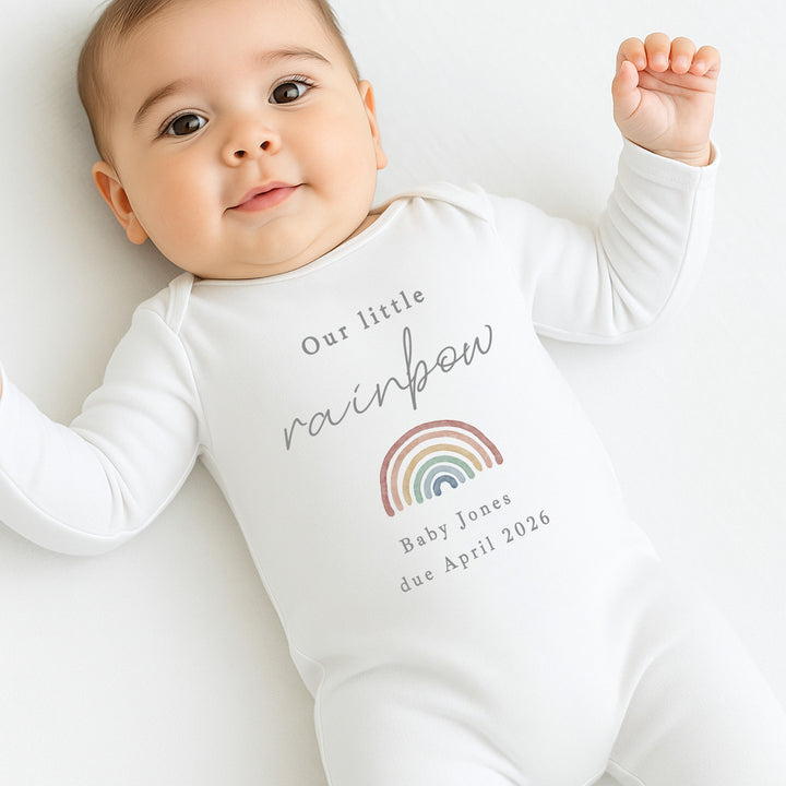 Personalised Script Our Little Rainbow IVF Baby Announcement Vest