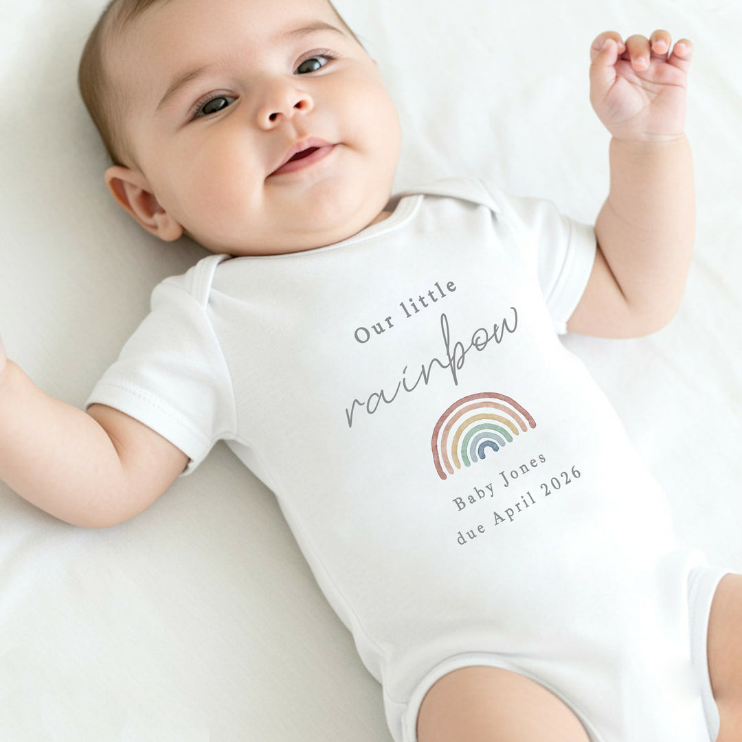 Personalised Script Our Little Rainbow IVF Baby Announcement Vest