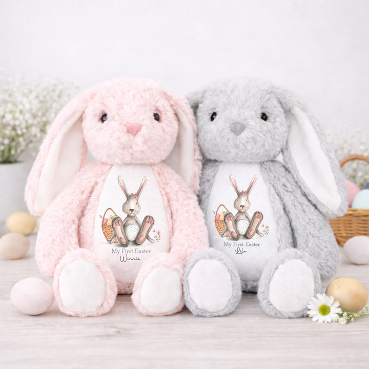 Personalised Pink and Grey Bunny My First Easter Teddy