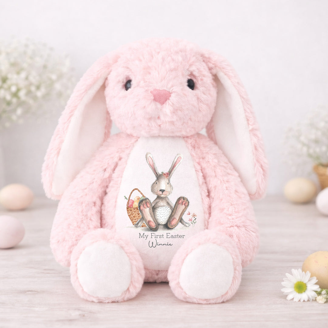 Personalised Pink and Grey Bunny My First Easter Teddy