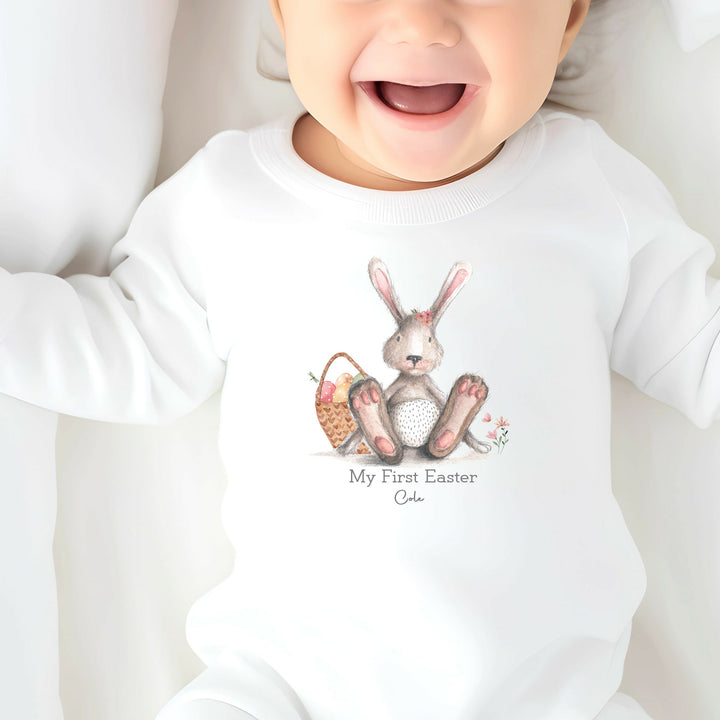 My First Easter Pink Bunny White Babygrow/Vest