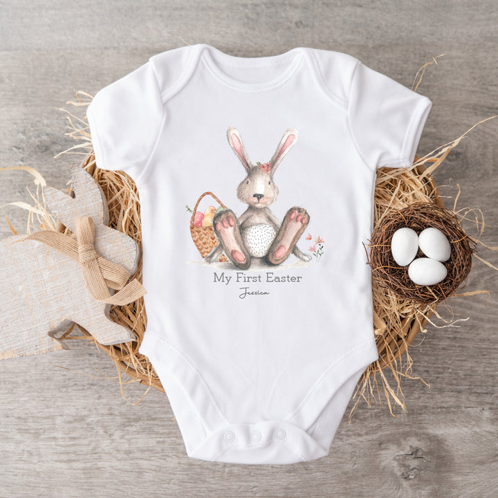 My First Easter Pink Bunny White Babygrow/Vest