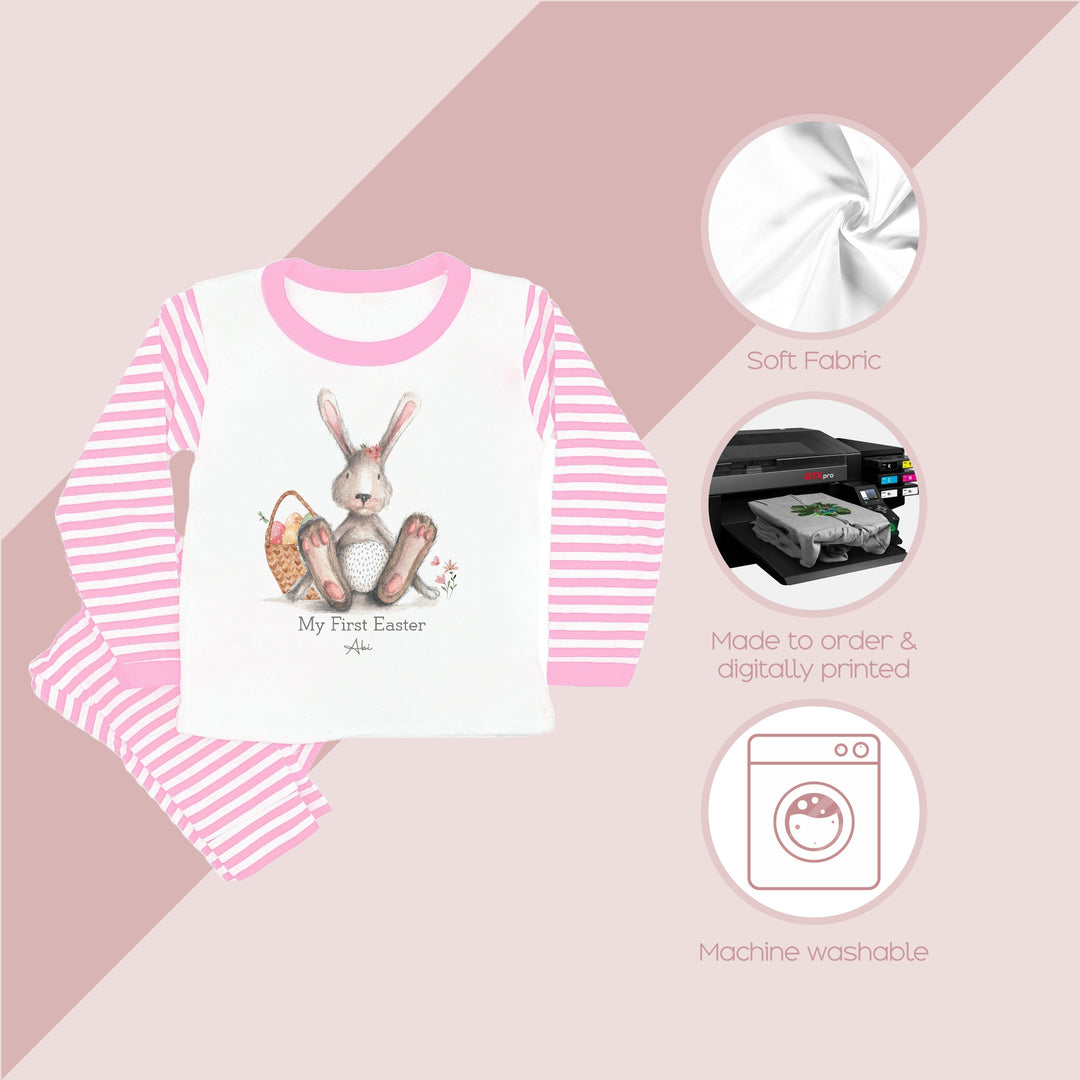 Personalised Grey Bunny Pink My First Easter Pyjamas