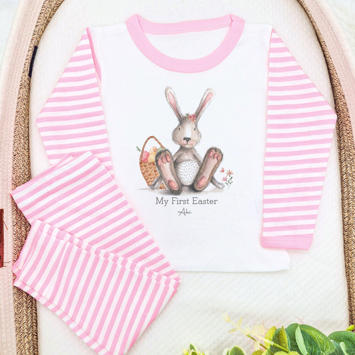 Personalised Grey Bunny Pink My First Easter Pyjamas