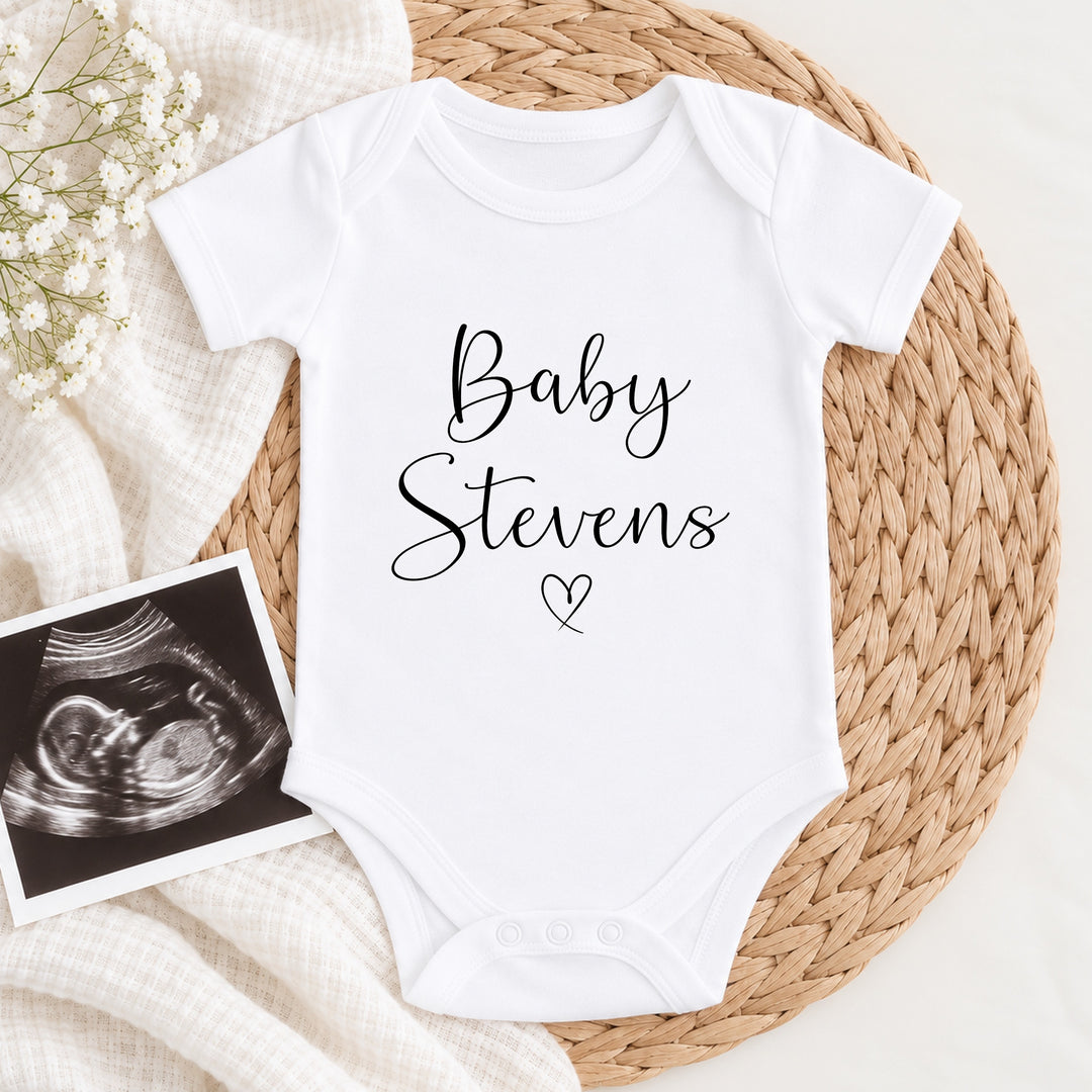 Personalised Script Baby Name Heart Baby Announcement Vest