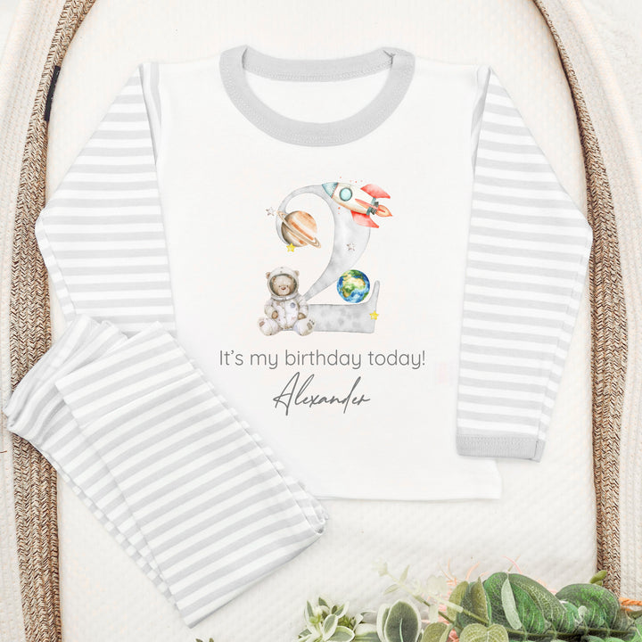 Personalised Grey Spaceman Second Birthday Pyjamas