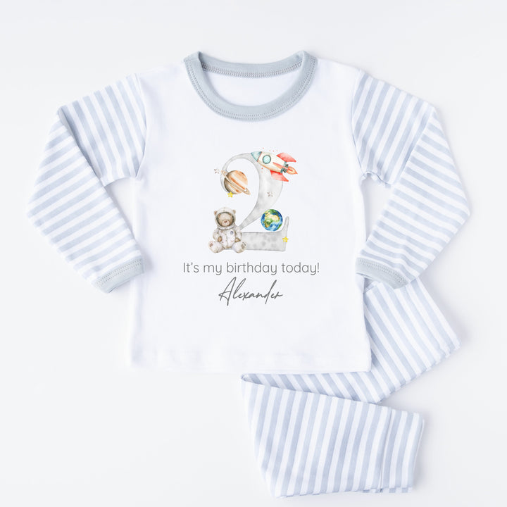 Personalised Grey Spaceman Second Birthday Pyjamas