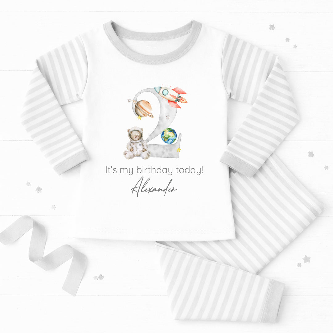 Personalised Grey Spaceman Second Birthday Pyjamas