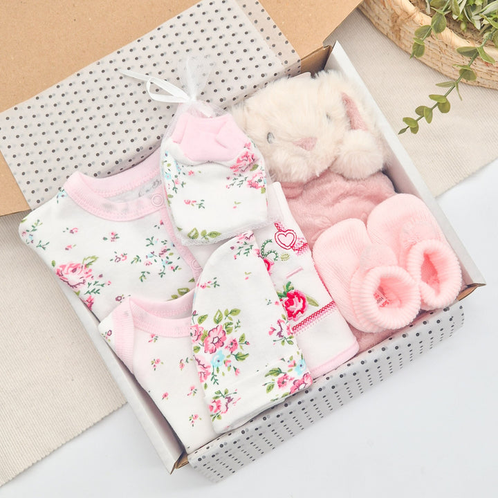 Girls Pink Floral Cream & Comforter Hamper Gift Set