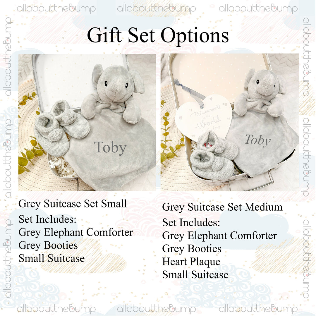 Embroidered Grey Elephant Comforter Gift Set