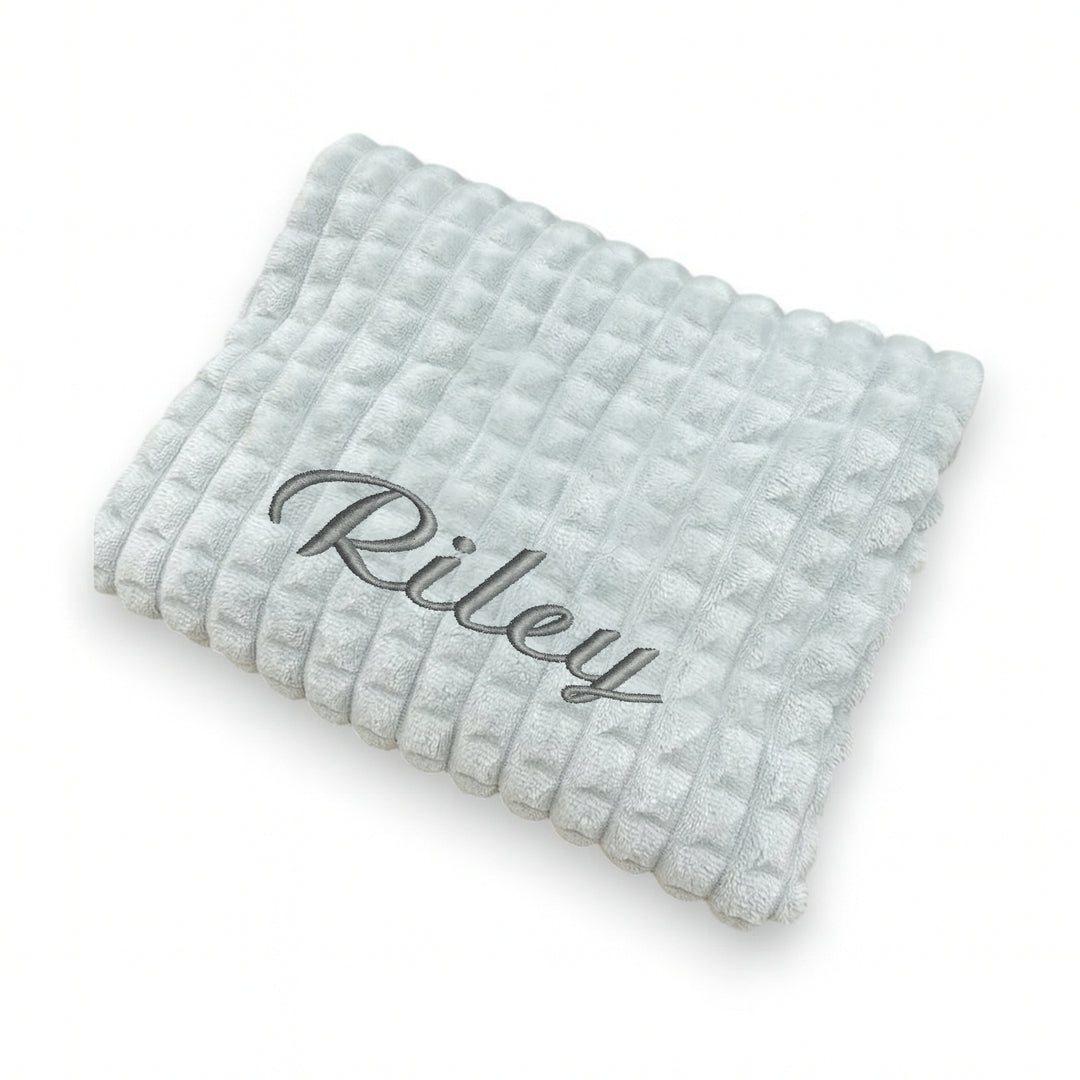 Embroidered Grey Waffle Blanket and Comforter Gift Set