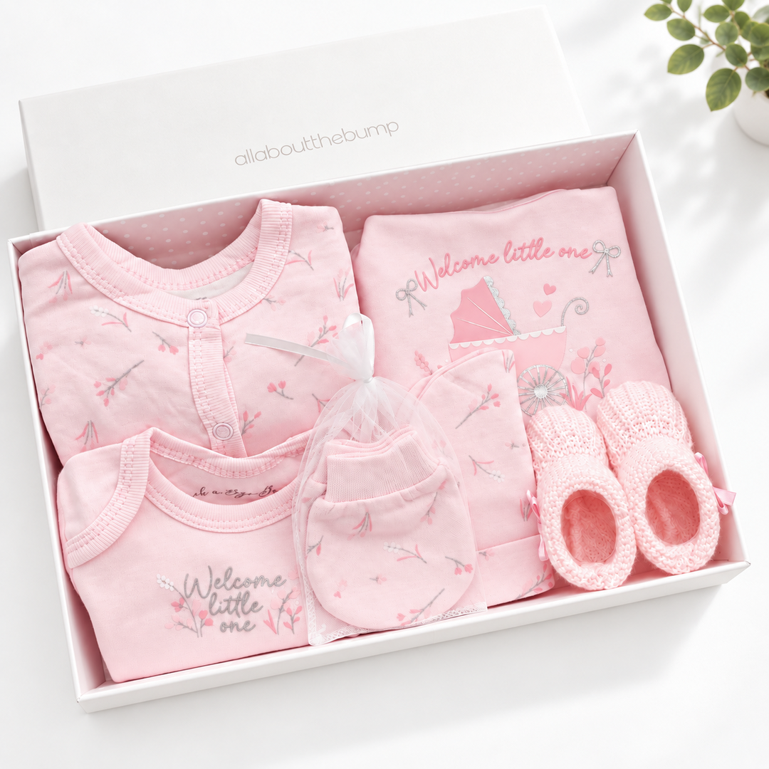 Girls Pink Floral Pram Baby Hamper