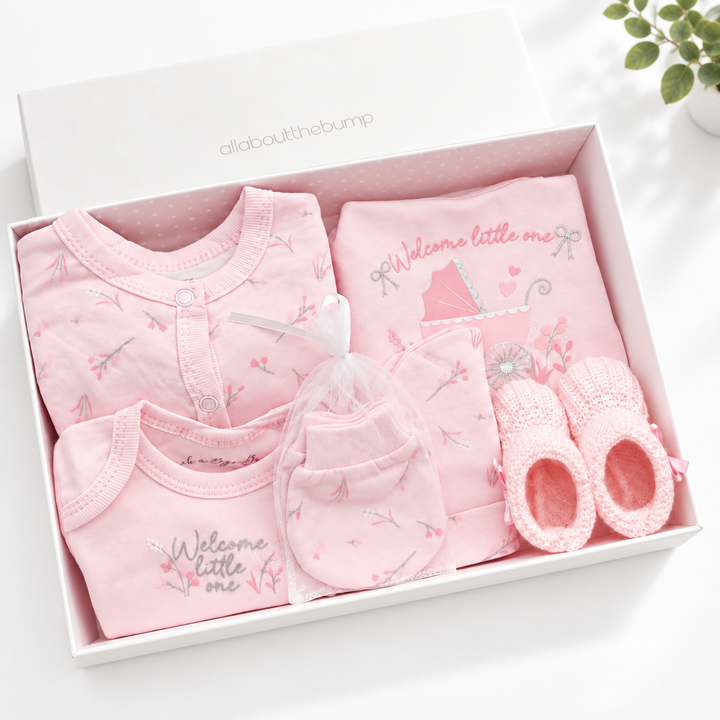 Girls Pink Floral Pram Baby Hamper