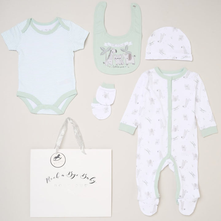Sage Green Animals Boys Luxury Baby Hamper