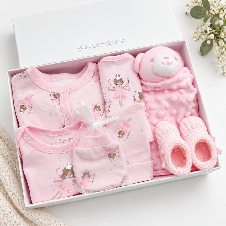Girls Pink Fairies and Pink Dimple Comforter Baby Hamper