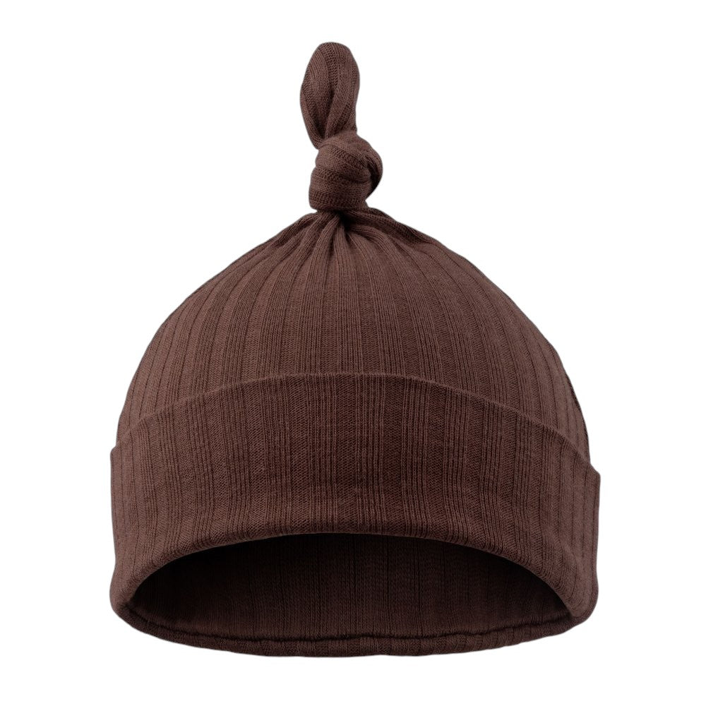 Chocolate Ribbed Knotted Baby Hat