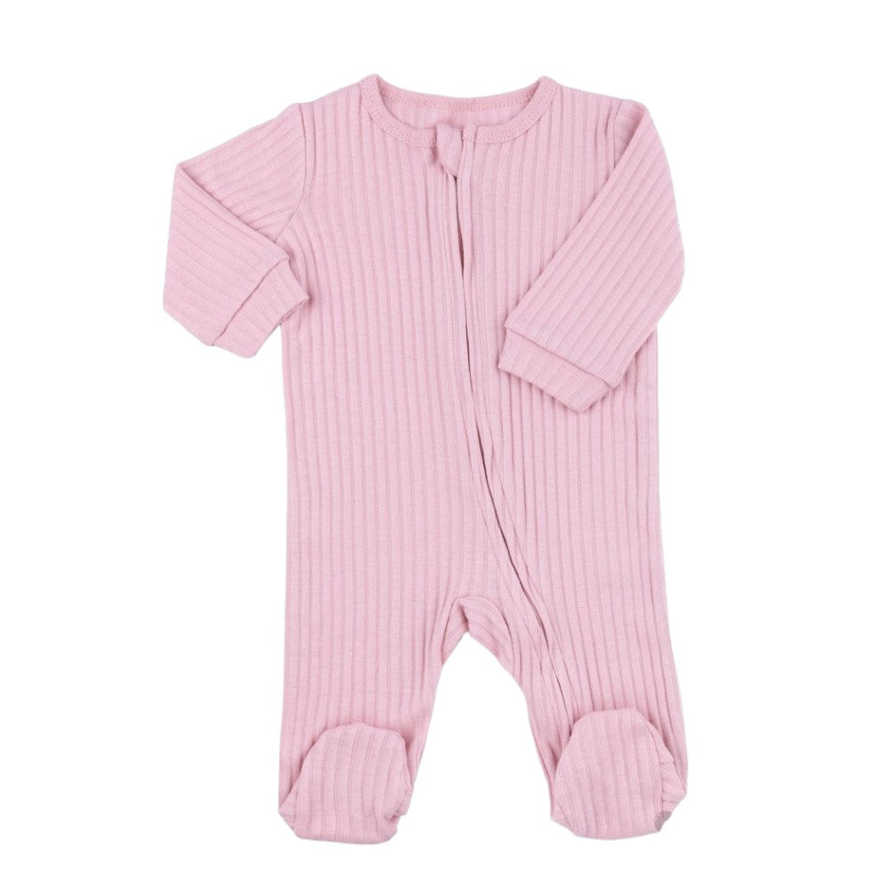 Dusty Pink Ribbed Sleepsuit