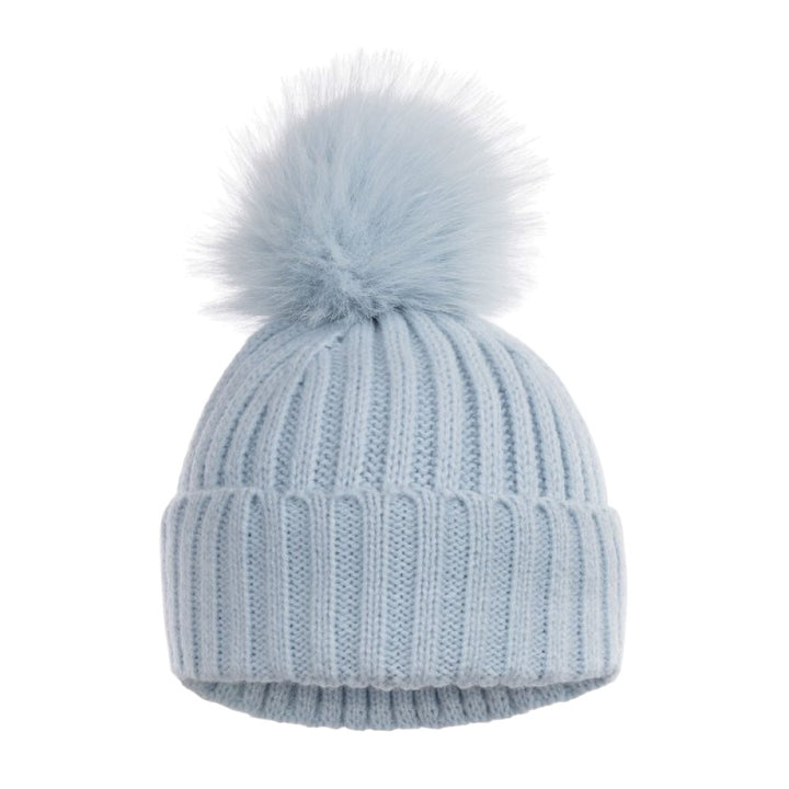 Knitted Blue Pompom Baby Hat