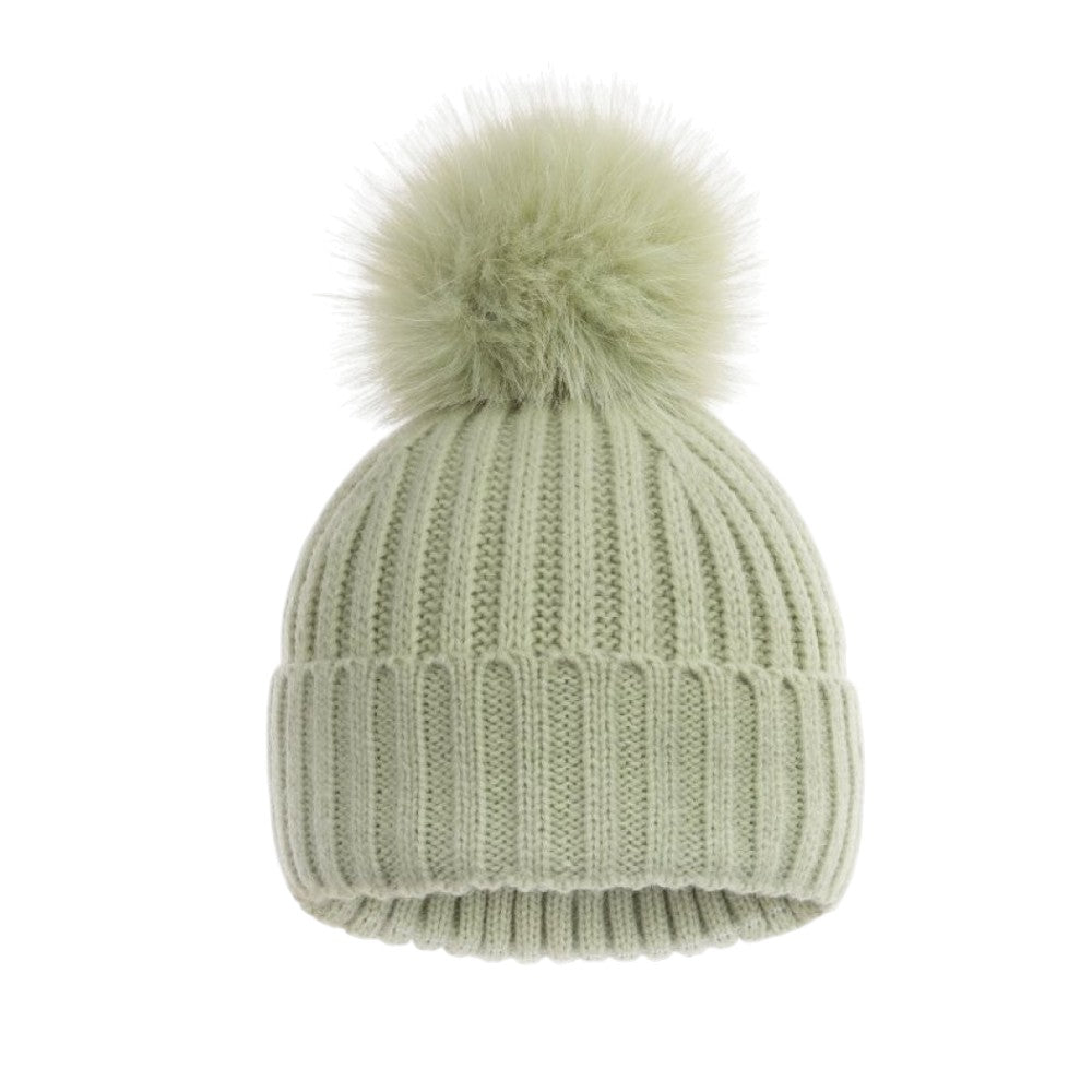 Knitted Sage Pompom Baby Hat