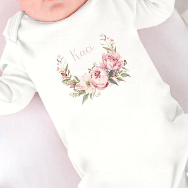 Personalised Half Floral Wreath Babygrow/Vest