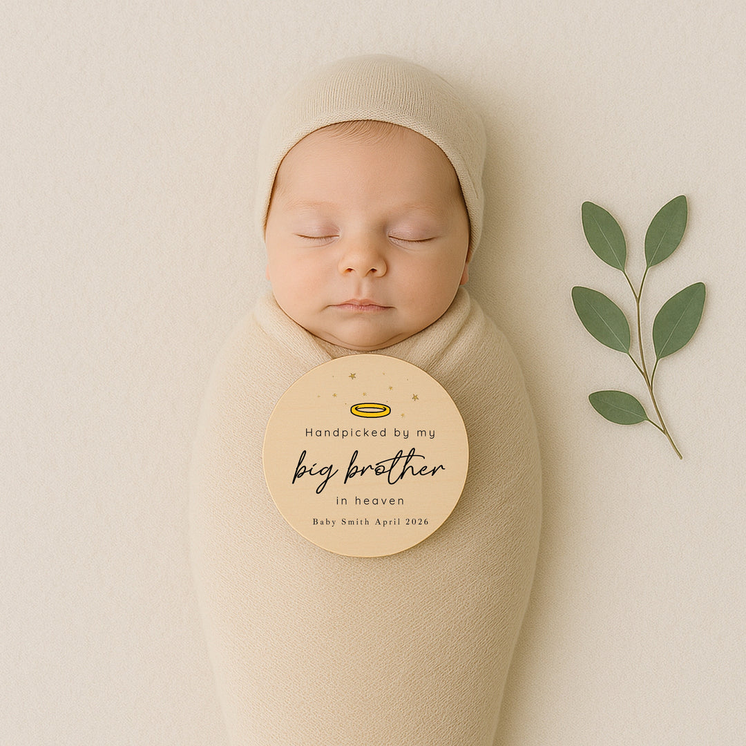 Personalised Hand Picked From Heaven Wooden Announcement Plaque
