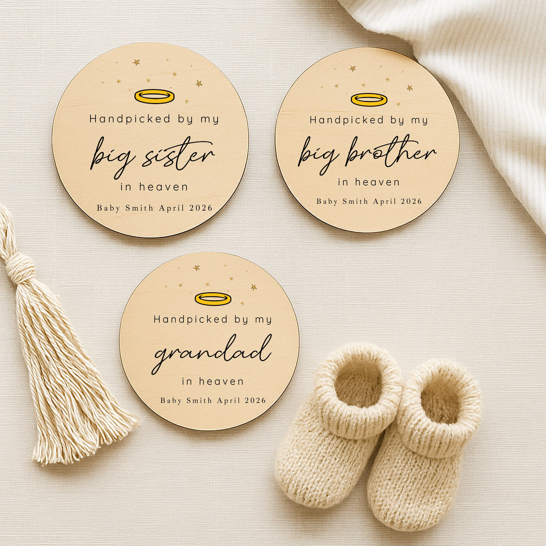 Personalised Hand Picked From Heaven Wooden Announcement Plaque