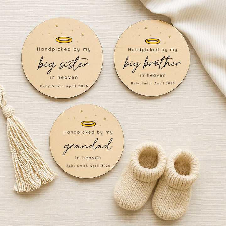Personalised Hand Picked From Heaven Wooden Announcement Plaque