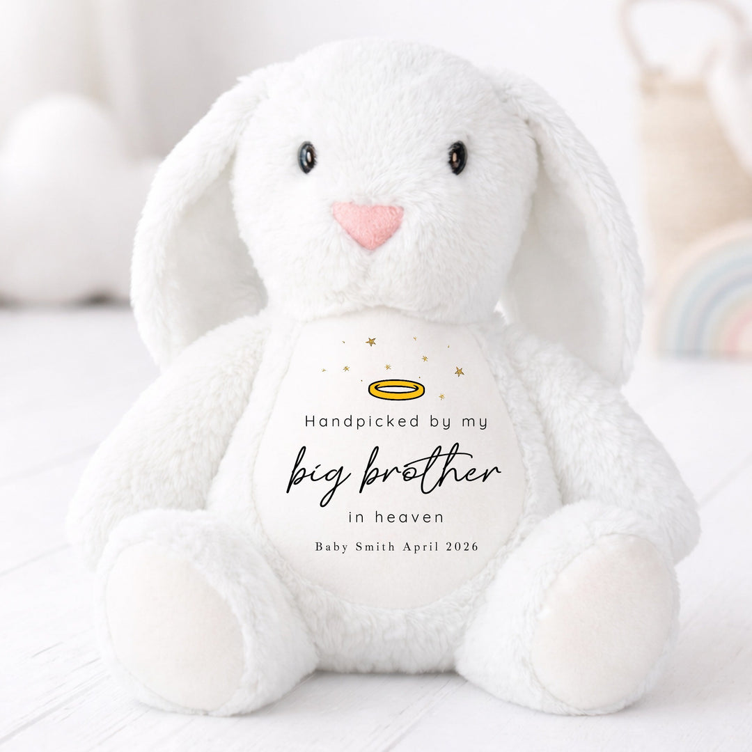 Personalised Hand Picked From Heaven Halo Baby Announcement Rabbit