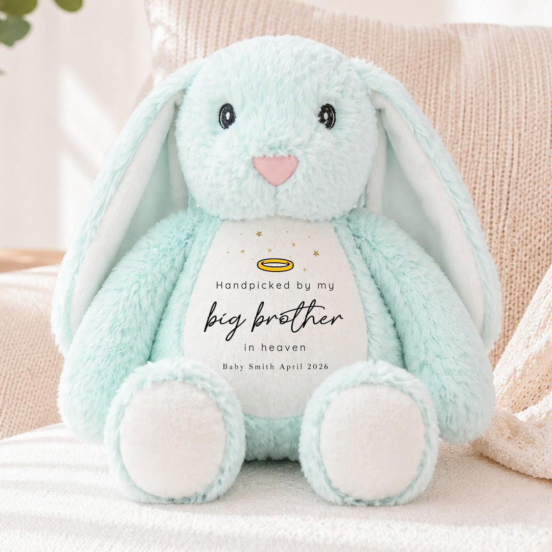 Personalised Hand Picked From Heaven Halo Baby Announcement Rabbit