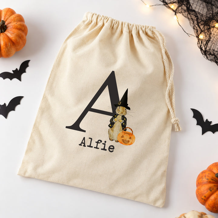 Personalised Witch Rabbit Initial Halloween Treat Sack