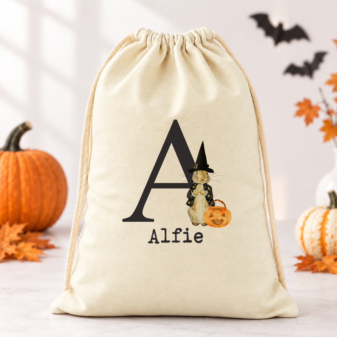 Personalised Witch Rabbit Initial Halloween Treat Sack