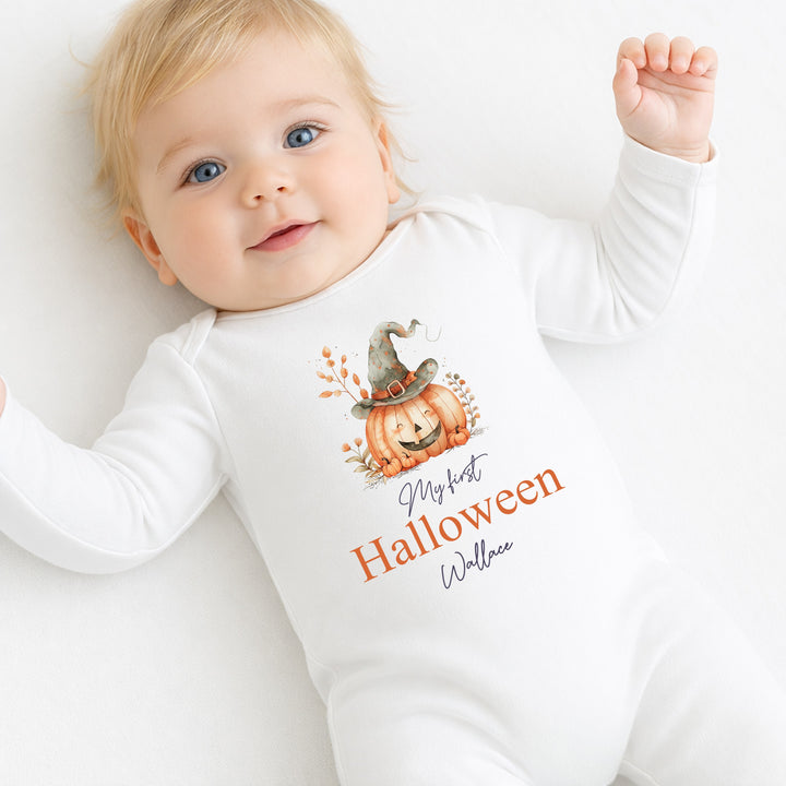Personalised My First Halloween Pumpkin Babygrow/Vest/Bib