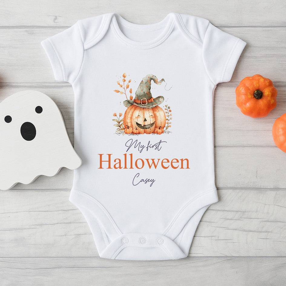 Personalised My First Halloween Pumpkin Babygrow/Vest/Bib