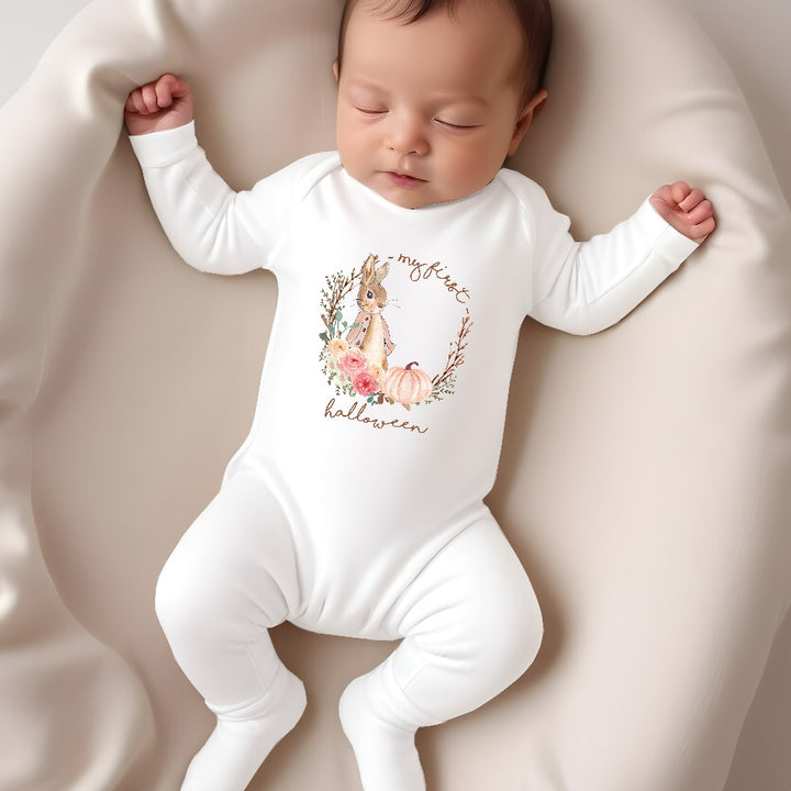First Halloween Pink Bunny Wreath Baby Outfit